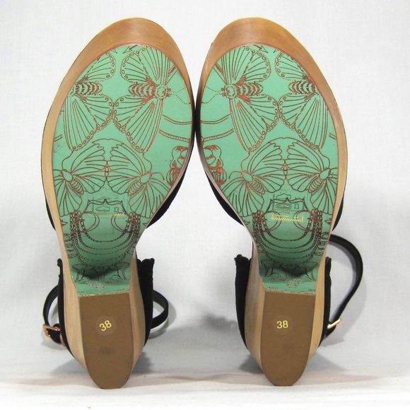 Topshop Black Suede Wooden Platform Heels Sz: 8M - Picture 7 of 8